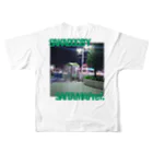 しまおの某地方都市Tシャツ緑 フルグラフィックTシャツの背面