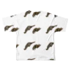 猫神様のいる店『SHRIMO』の自由な伸び猫 フルグラフィックTシャツの背面