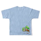 檸檬飴の雨の日のアカメアマガエルとクレステッドゲッコー（ピンストライプ） All-Over Print T-Shirt :back