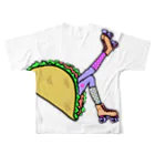 Mieko_Kawasakiのタコス　ローラースケート　ガール  TACOS ROLLER GIRL DOT 水玉　ドット　Tacos Rollerskate Rainbow フルグラフィックTシャツの背面