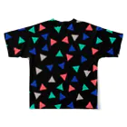 SANKAKU DESIGN STOREのはっぴー・ぽっぷ・さんかく。 黒 All-Over Print T-Shirt :back