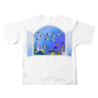 栗坊屋のパウダーブルーが泳ぐ海 All-Over Print T-Shirt :back