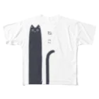 管狐の巣の黒く長いねこシャツ フルグラフィックTシャツ