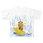 ねこぜや のグリちゃんと雨 フルグラフィックTシャツ