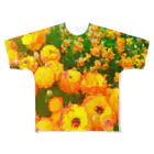 motomo.のオレンジの花 フルグラフィックTシャツ