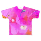 motomo.のピンクの花 フルグラフィックTシャツ