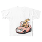 働きたくないのうさぎカーを運転するうさぎ フルグラフィックTシャツ