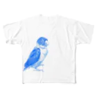 ずぅこの色鉛筆のブルーボタンインコ フルグラフィックTシャツ