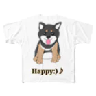 Lily bird（リリーバード）のうるうる黒柴犬ちゃん 英語ロゴ All-Over Print T-Shirt