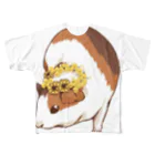 Lichtmuhleのミモザの花かんむりとモルモット フルグラフィックTシャツ