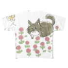 のらりくらり堂の花畑にゃんこ フルグラフィックTシャツ