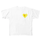 ♡Hanuru´ｓ shop♡の黄色の絣ハート フルグラフィックTシャツ