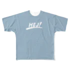 HÖGBRONのHEJ! Blue フルグラフィックTシャツ