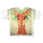 The Art FatherのGazelle watercolor painting design. フルグラフィックTシャツ