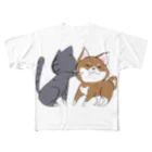 スナネコシンドバッド SUZURIキャラバンのしばねこネコパンチ（胡麻柴） All-Over Print T-Shirt