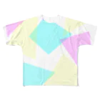 ラクガキやさんのbule yellow pink フルグラフィックTシャツ