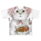 chiyokomeyaの牛丼を推すロリィタ猫 フルグラフィックTシャツ