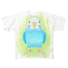 まめるりはことりのほんわかセキセイインコ　ブルー【まめるりはことり】 フルグラフィックTシャツ