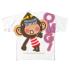 ザ・ワタナバッフルのドングリ頭のチンパンジー”オーマイガッ！OMG!” フルグラフィックTシャツ