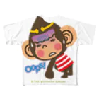 ザ・ワタナバッフルのドングリ頭のチンパンジー”Oops!” フルグラフィックTシャツ