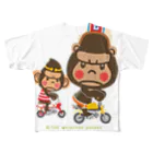 ザ・ワタナバッフルのぽっこりゴリラ"Motor cycle -  gorilla & monkey" フルグラフィックTシャツ