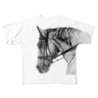 馬の絵の画家　斉藤いつみのがんばる馬Tシャツ（ブラック）  フルグラフィックTシャツ