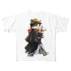 Blanc.P(ぶらんぴー)の店の和服猫とブルちゃん All-Over Print T-Shirt