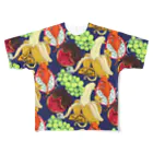 檸檬飴のクレステッドゲッコー×フルーツ盛り合わせ（ネイビー） All-Over Print T-Shirt