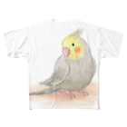 まめるりはことりのオカメインコ　シナモン【まめるりはことり】 フルグラフィックTシャツ