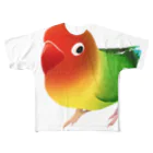 まめるりはことりのボタンインコ　おすましルリゴシボタンインコ【まめるりはことり】 フルグラフィックTシャツ