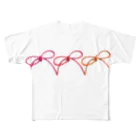 ドドッセイ・ドド美　ショップのあか三連ちょうちょ結び（よこ） All-Over Print T-Shirt