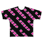 K.SHEEPのピアスロゴ(ショッキングピンクフィル)【ブラック】 フルグラフィックTシャツ
