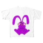 手描きのエトセトラの狂ったウサギ フルグラフィックTシャツ