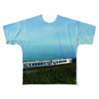 鉄道風景JAPANの山陰本線と日本海 フルグラフィックTシャツ