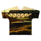 鉄道風景JAPANの夕暮れの近鉄吉野線 フルグラフィックTシャツ