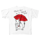 kanako-mikanのHave fun on a Rainy day (Red Umbrella) フルグラフィックTシャツ