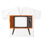 illust_designs_labのレトロな昭和の可愛いテレビのイラスト 画面オン 脚付き  フルグラフィックTシャツ