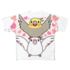 まめるりはことりのラブリーオカメインコ【まめるりはことり】 フルグラフィックTシャツ