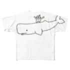 Famille de baleines(ファミールデバレーヌ)のマッコウクジラに乗って（ねこ） All-Over Print T-Shirt