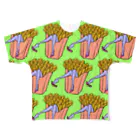 Mieko_Kawasakiの魅惑のフライドポテト🍟　GULTY PLEASURE FRENCH FRIES GREEN All-Over Print T-Shirt