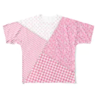 まるいねこのパッチワーク風Tシャツ ～ Pink ～ フルグラフィックTシャツ