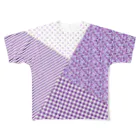 まるいねこのパッチワーク風Tシャツ ～ Purple ～ フルグラフィックTシャツ