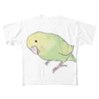 まめるりはことりの首傾げ　スパングルセキセイインコちゃん【まめるりはことり】 フルグラフィックTシャツ