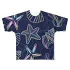 のぐちさきのshells(ネイビー×オーロラ) All-Over Print T-Shirt