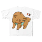 もんとみ | もっちり動物造形作家の強風に立ち向かうポメラニアン（茶色） All-Over Print T-Shirt