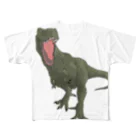 馬小屋のティラノサウルス　グリーン フルグラフィックTシャツ