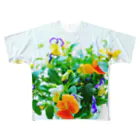 花と緑のビオラ フルグラフィックTシャツ