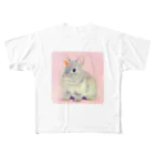 萌獣ファクトリー「純屋」の萌獣 猫 ユニピョーン （兎に角：つのうさぎ） All-Over Print T-Shirt