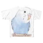 まめるりはことりのおしゃまな止まり木セキセイインコちゃん【まめるりはことり】 フルグラフィックTシャツ