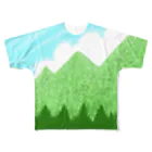 ✨🌈✨ユラクラカン🇯🇵 ✨🌈✨の☁️青空と雲☁️と青い山脈🗻ズ フルグラフィックTシャツ